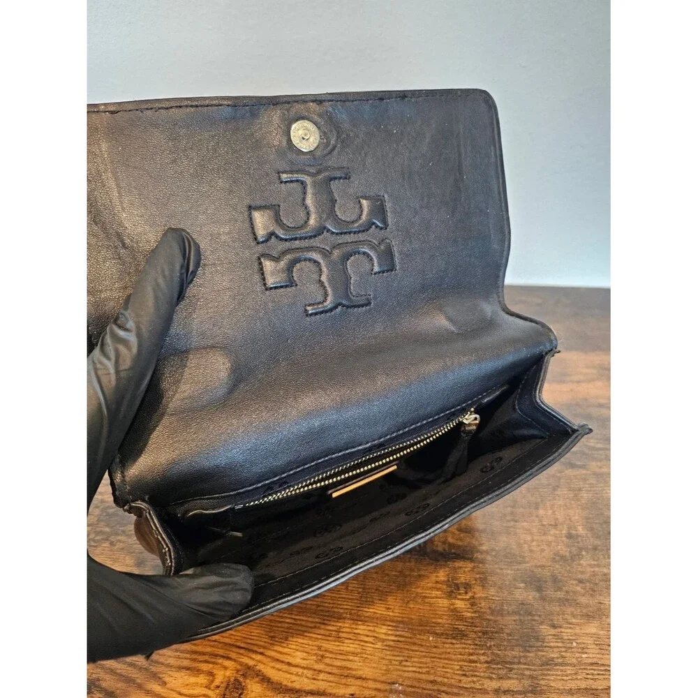 Tory Burch Black Quilted Leather Shoulder Bag with Gold Chain